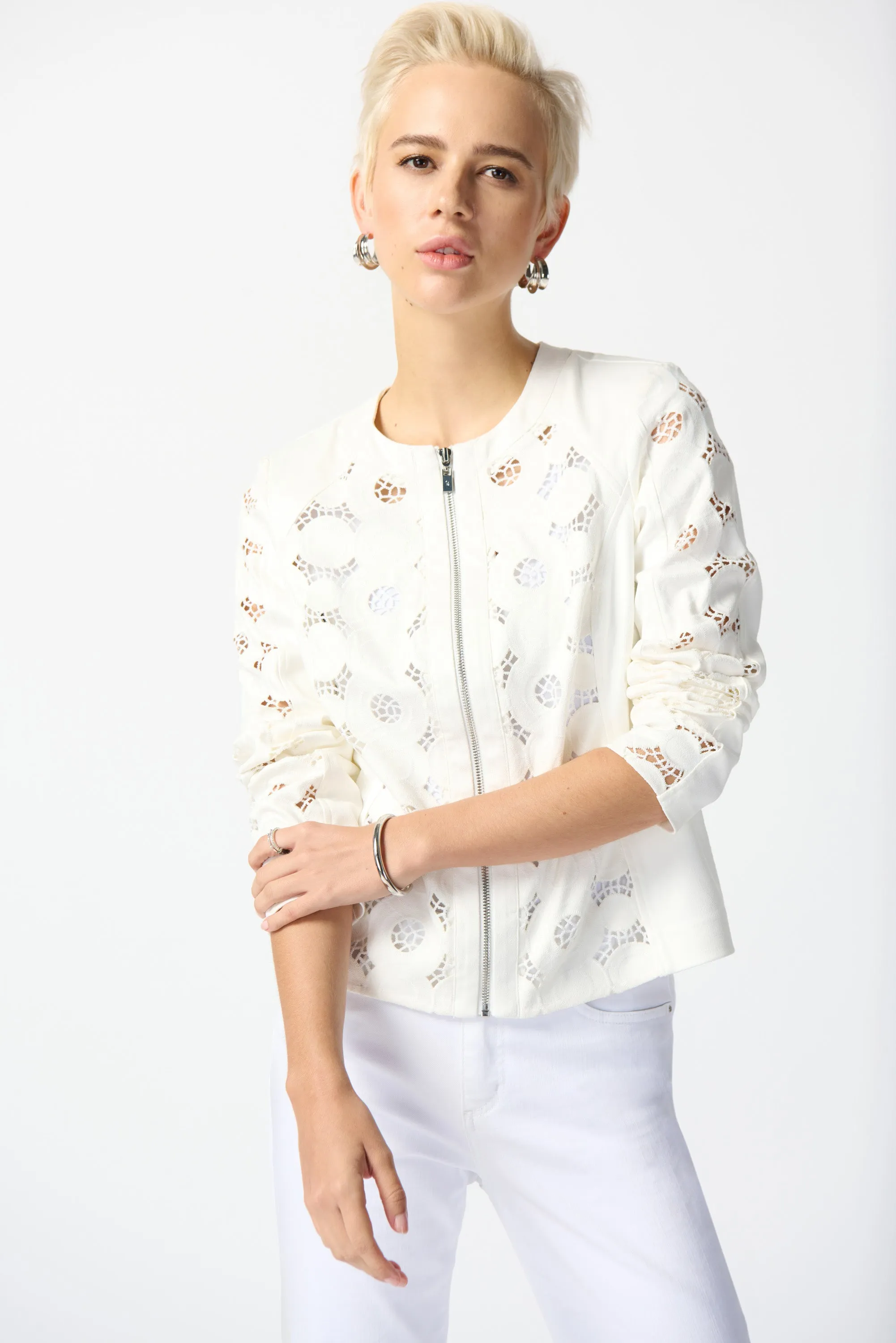 Joseph Ribkoff Laser Cut Suede Jacket 242907 - Vanilla