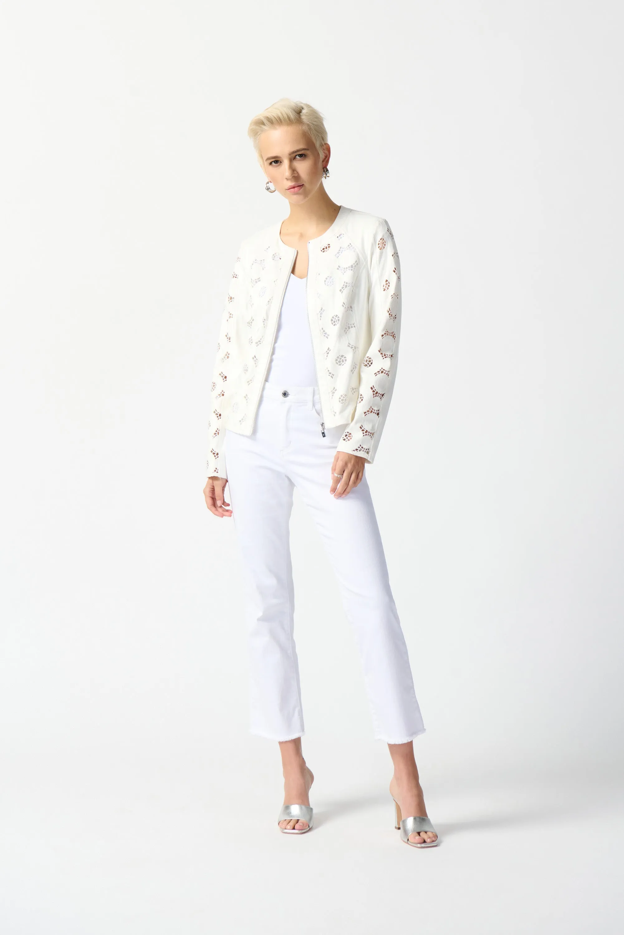 Joseph Ribkoff Laser Cut Suede Jacket 242907 - Vanilla