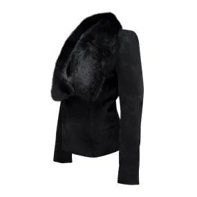 M161COR LD BLACK LAMB &RABBIT FUR JACKET