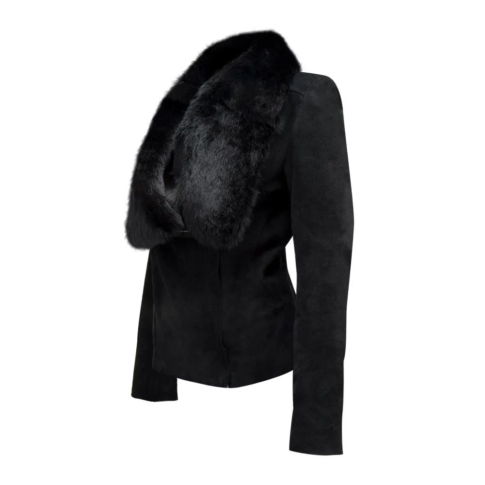 M161COR LD BLACK LAMB &RABBIT FUR JACKET