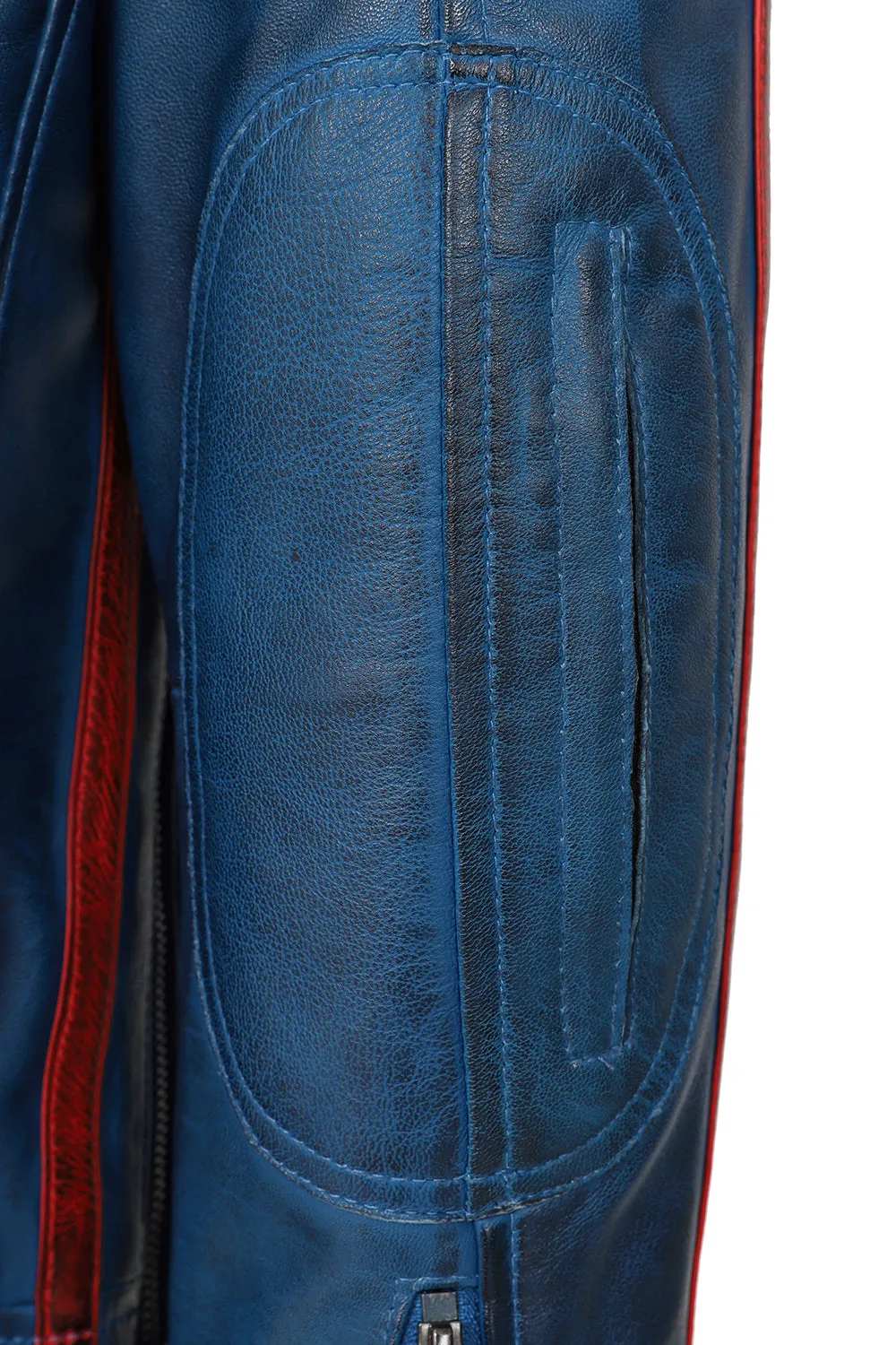 Men's Blue Real Leather Racing Style Jacket with Stripes - 'FRANK'