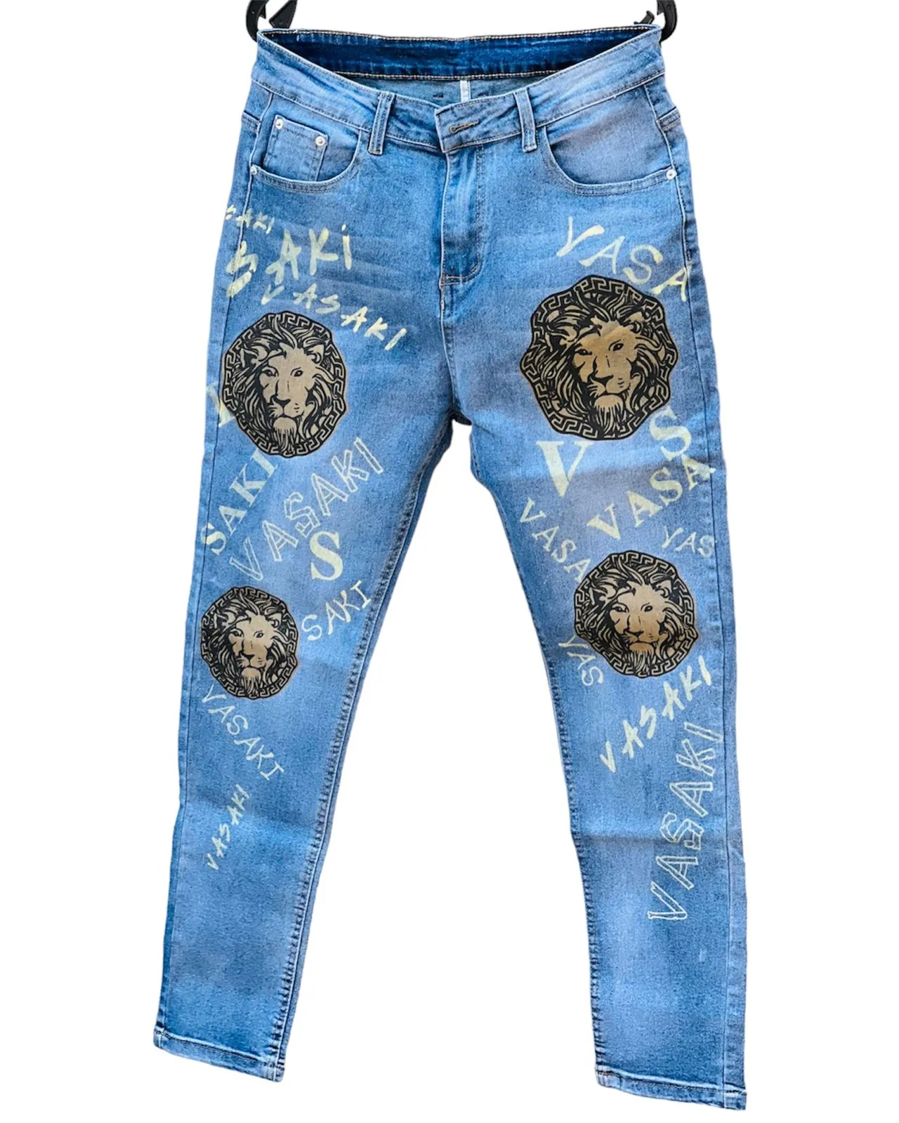 Men's Fashion Denim Lion Printed Jean S4807193