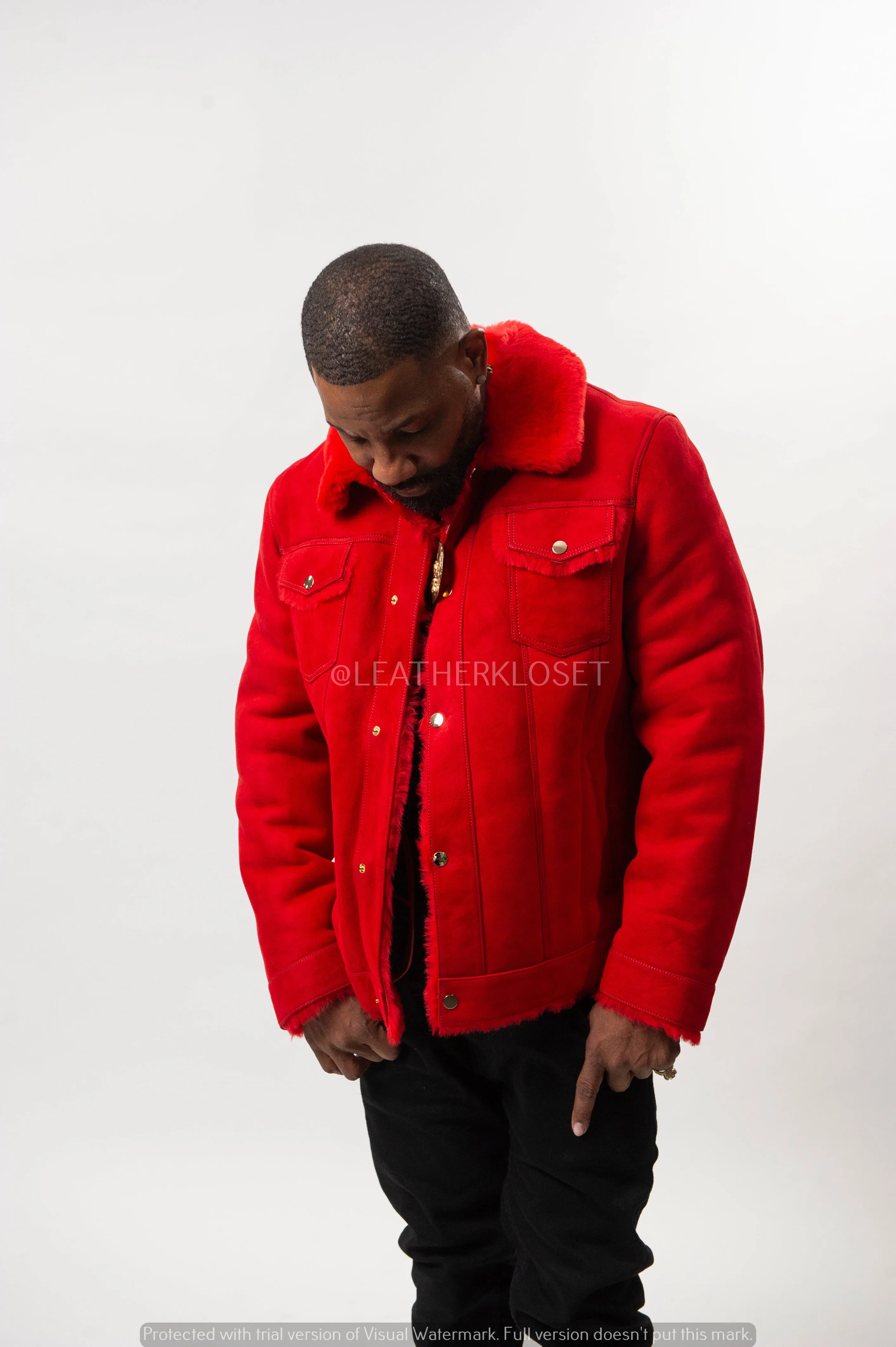 Mens Troy Shearling Jacket [Red]