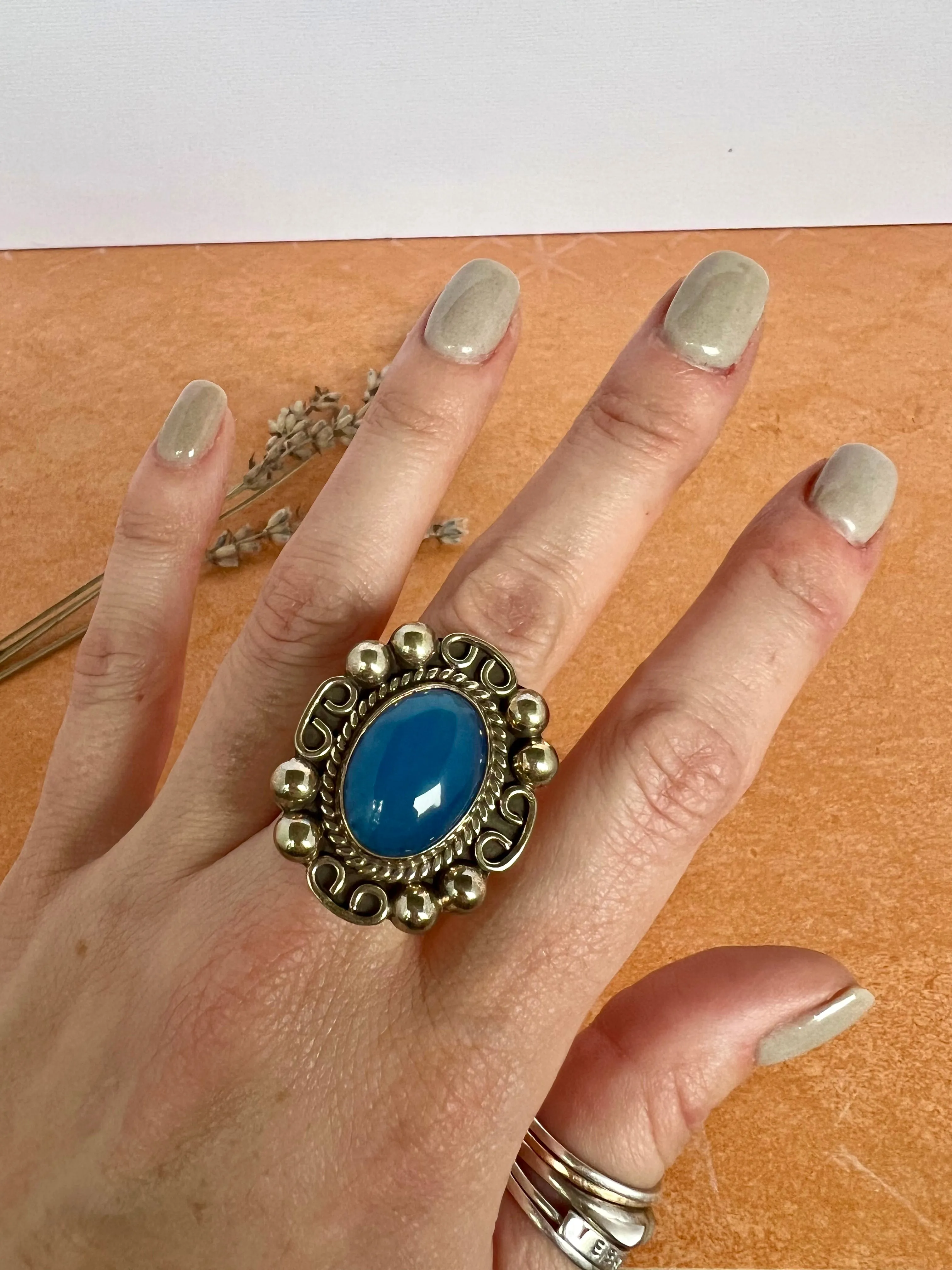 Mexican Blue Stone Ring | Size 7.75