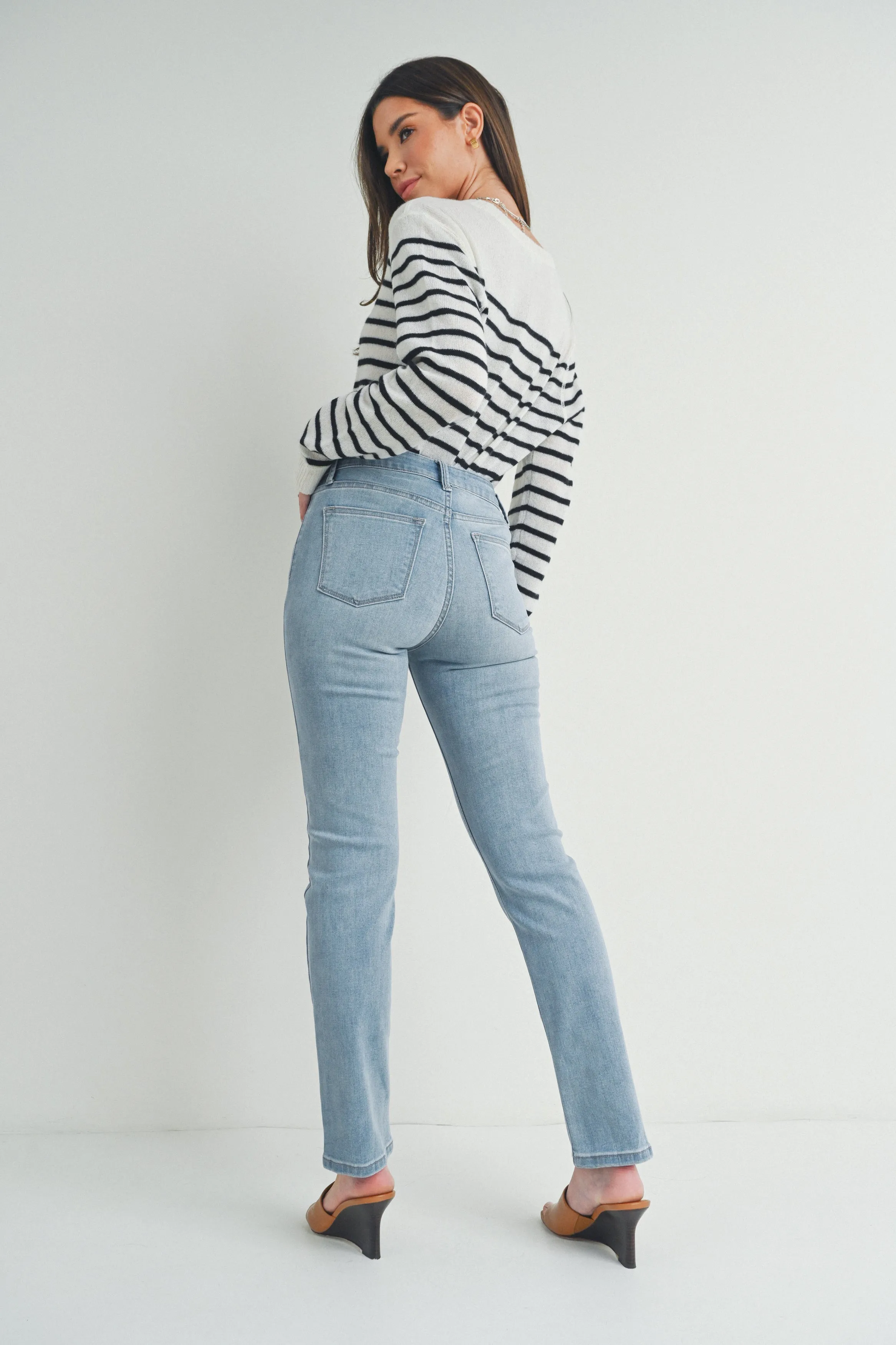 Mid Rise Longer Length Slim Straight