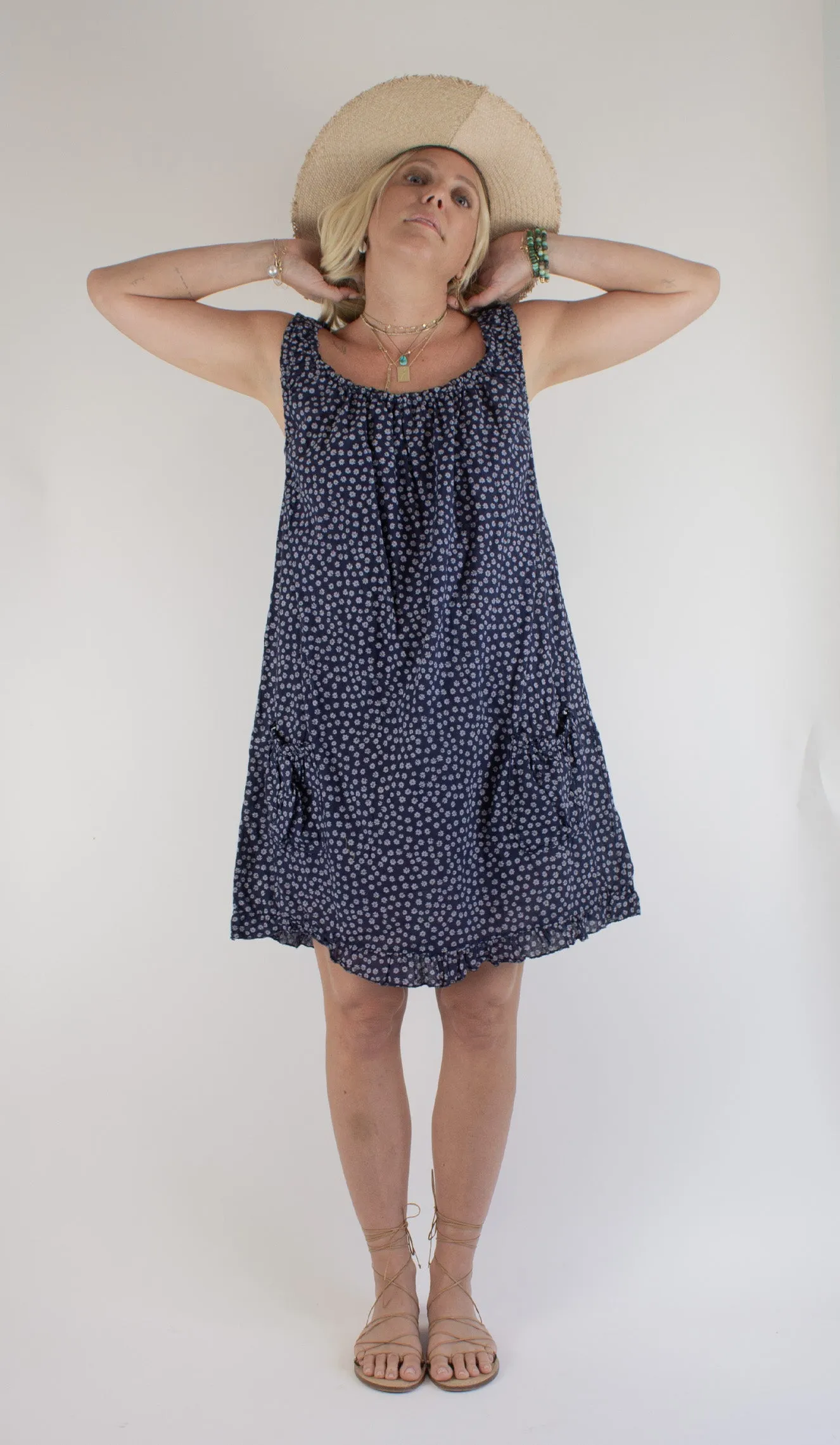 NAVY PRINTED COTTON NIGHTIE