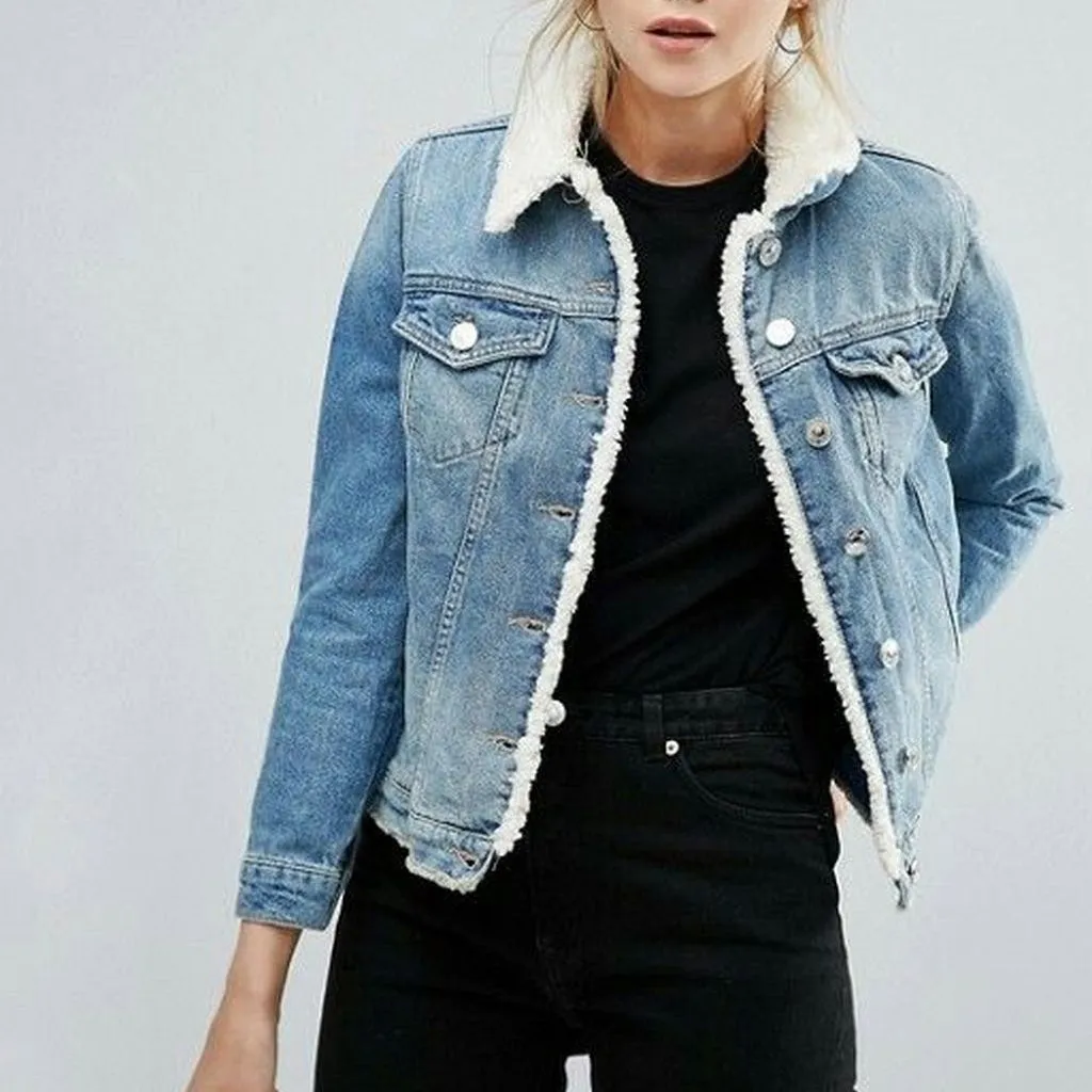 Oversized Fleece Fur Lined Denim Jacket with fur