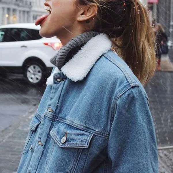 Oversized Fleece Fur Lined Denim Jacket with fur