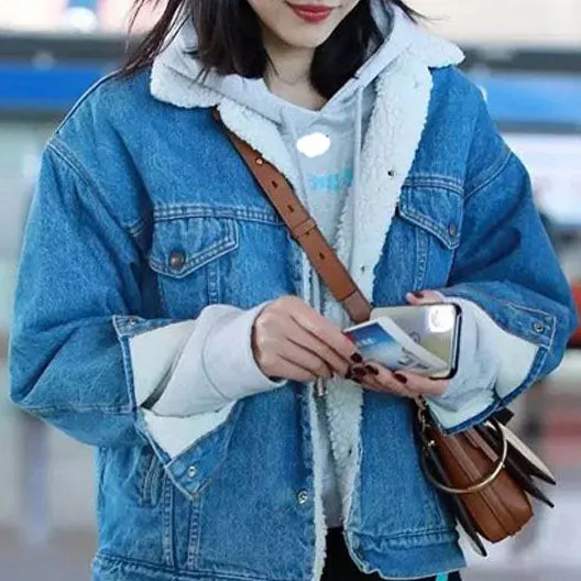 Oversized Fleece Fur Lined Denim Jacket with fur