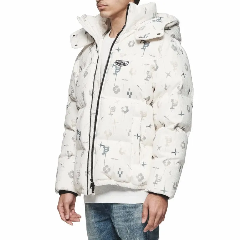 Purple Brand Printed Corduroy Puffer Jacket (Off White) P635-PCLP124