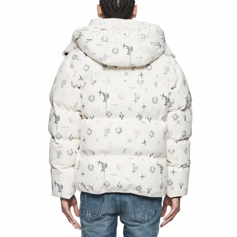 Purple Brand Printed Corduroy Puffer Jacket (Off White) P635-PCLP124