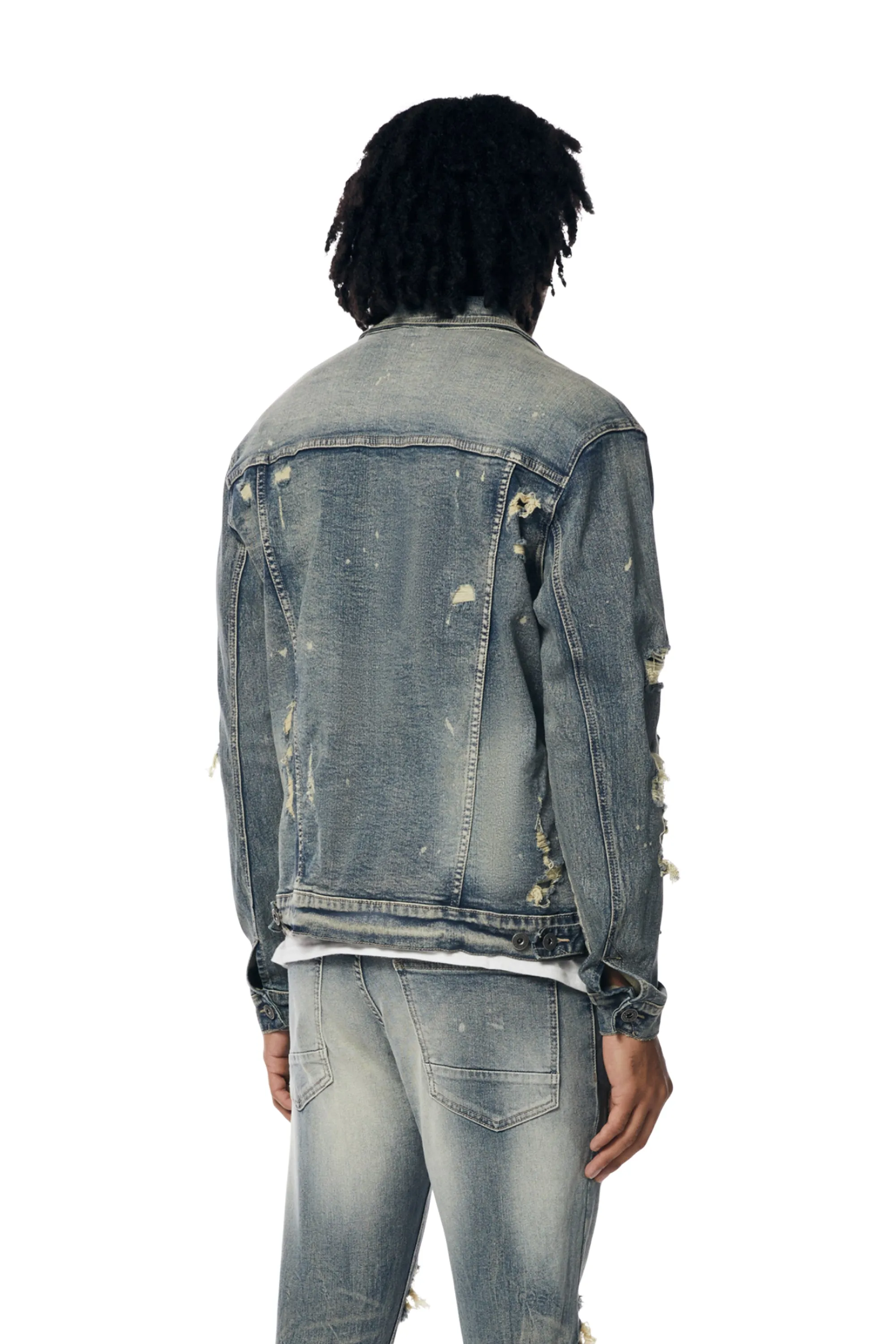 Rip And Repaired Color Jean Jacket - Blue Opal