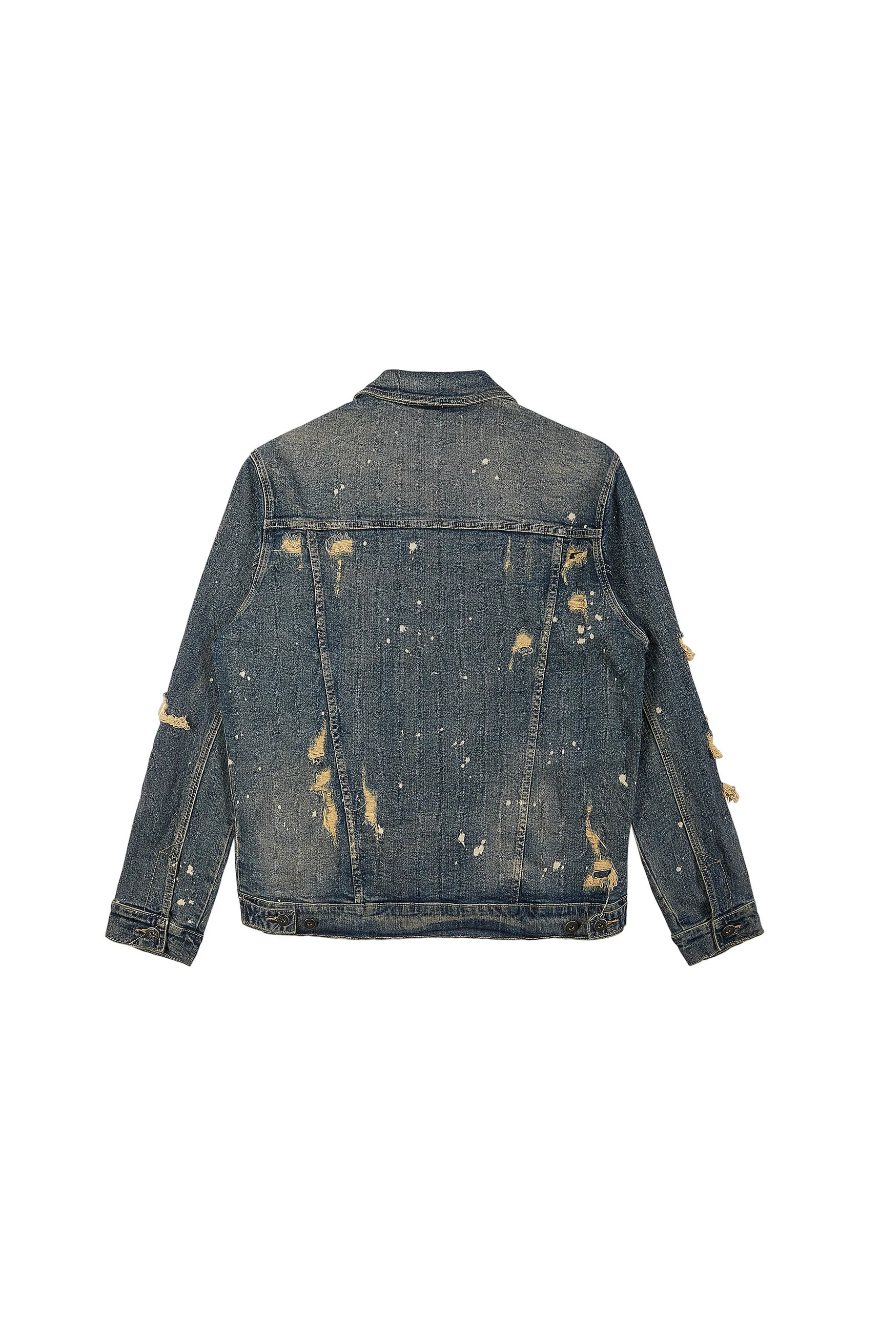 Rip And Repaired Color Jean Jacket - Blue Opal