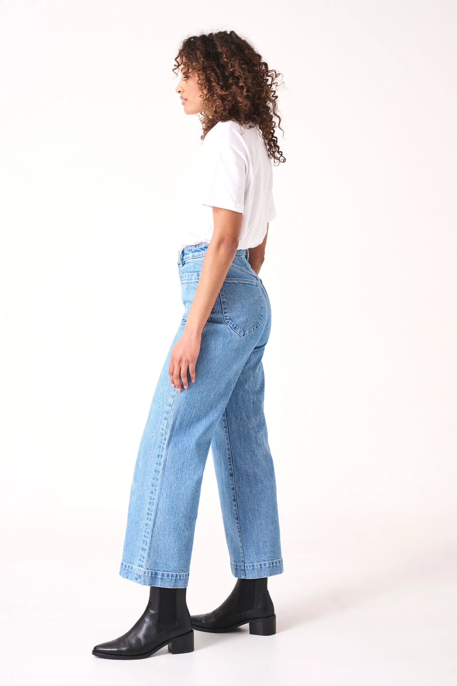 Sailor Lily Mid Blue Front Pocket Wide Leg Jean