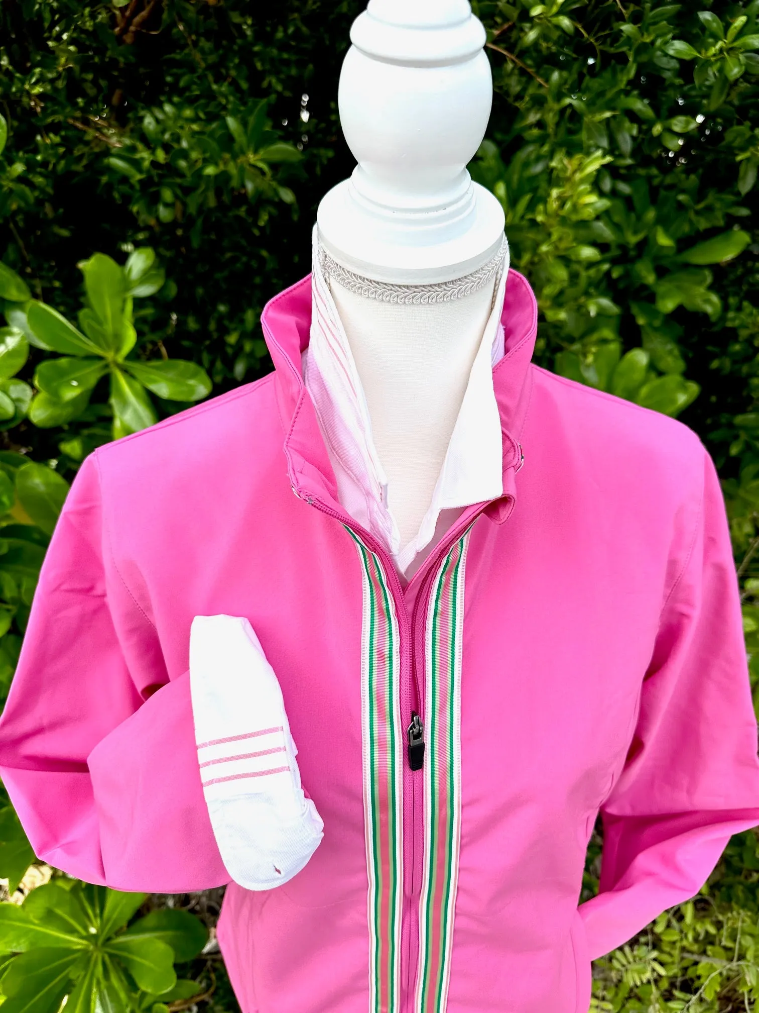 Sailor Soft Shell Jacket - Fuchsia w Pink, White & Green Stripe Ribbon (SLR12)