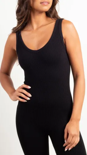 Seamless Ribbed Romper - Black