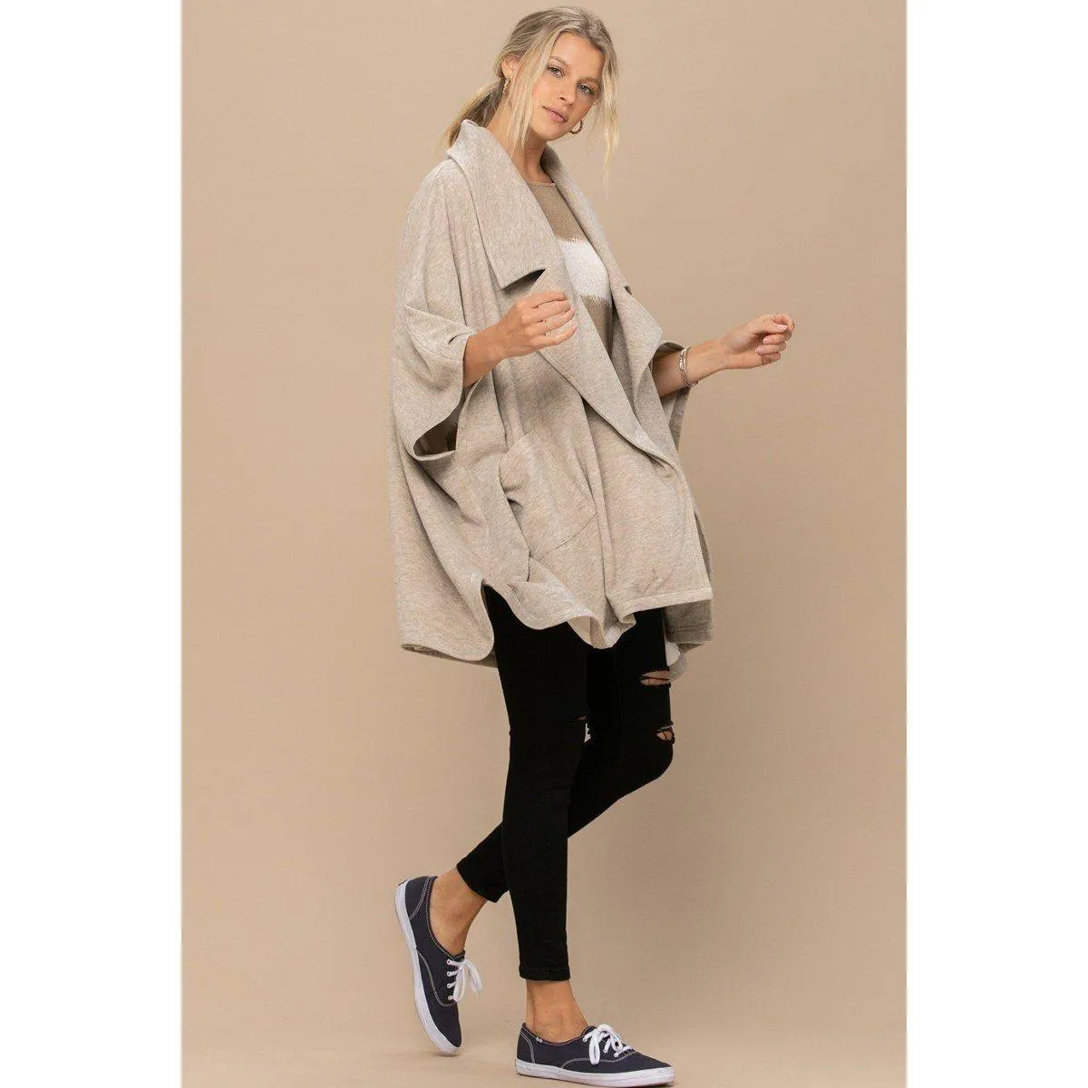 Solid Knit Oversized Trench Jacket