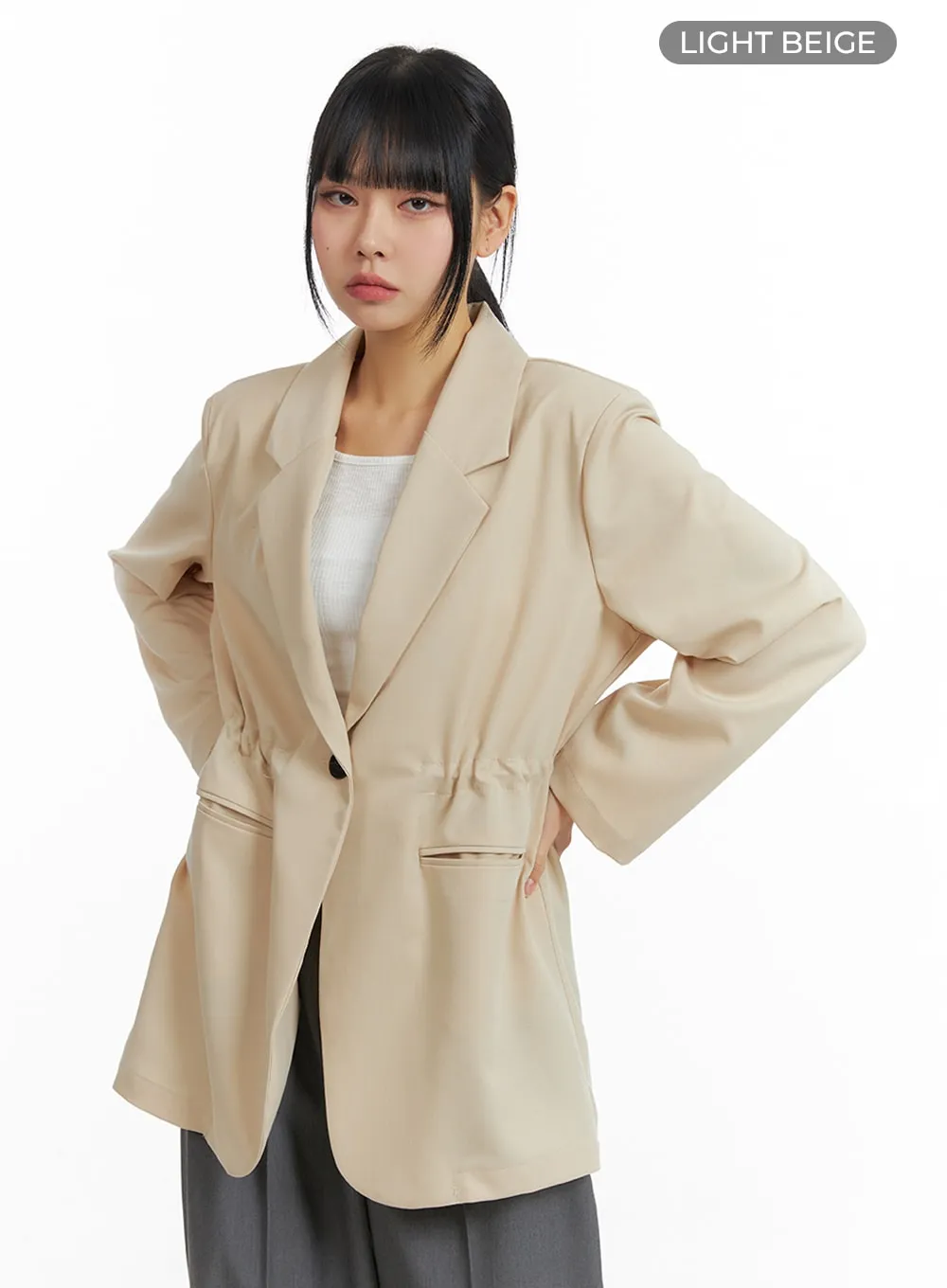 Solid Oversized Waist String Blazer Jacket IM414