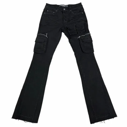 Valabasas Drake Denim Stacked Flare Jean (Black) VLBS2347