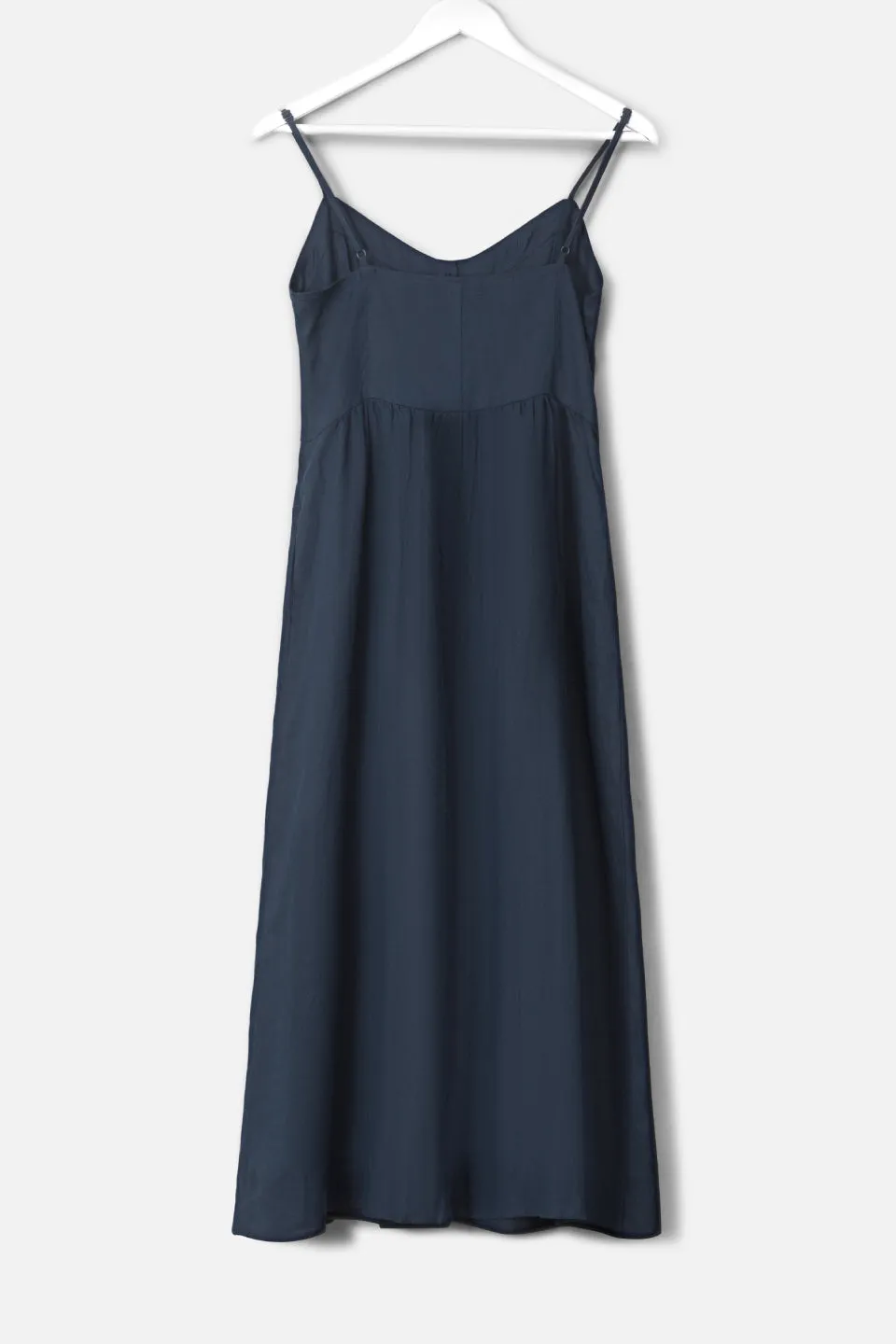 Visionary Navy Strappy Button Front Linen Midi Dress