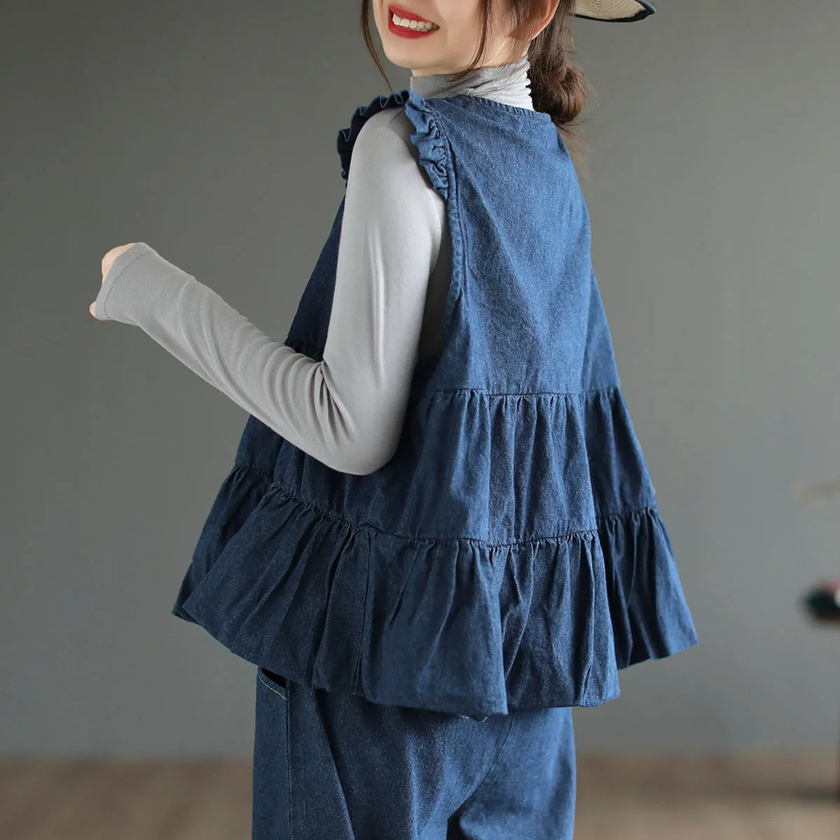 Women Early Autumn Loose Cotton Jean Jacket