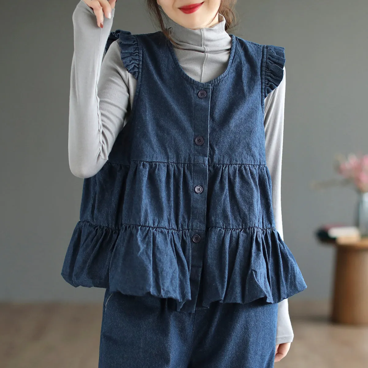 Women Early Autumn Loose Cotton Jean Jacket