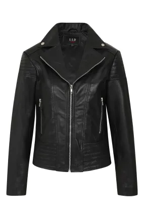 Women's Black smart Real Leather Biker Jacket - SUZY