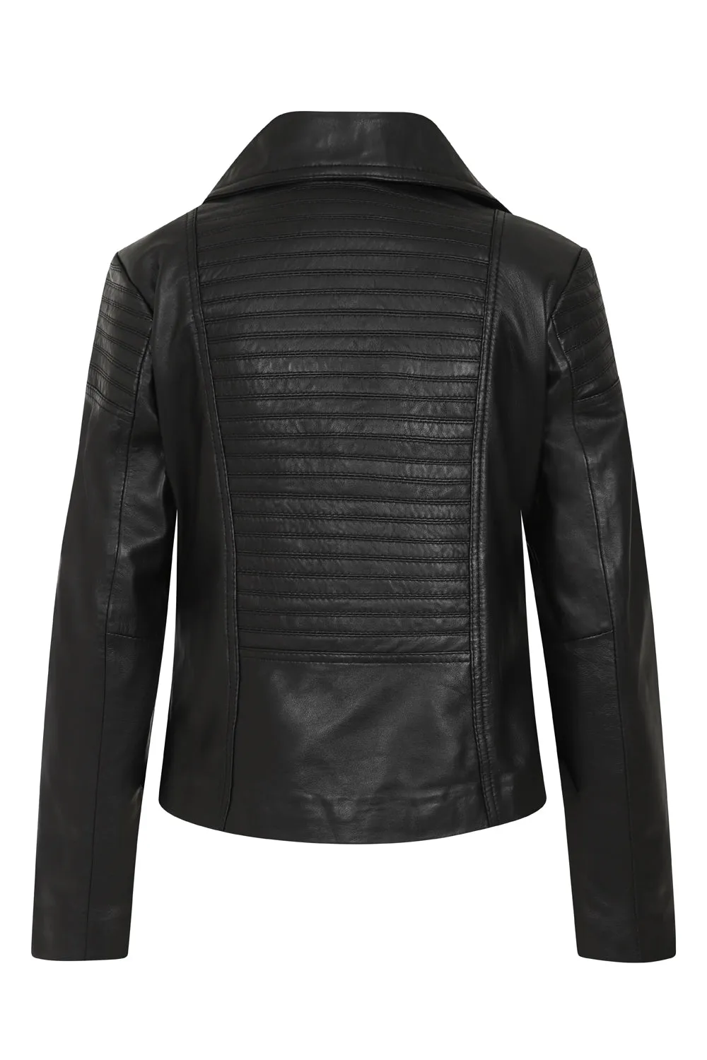 Women's Black smart Real Leather Biker Jacket - SUZY